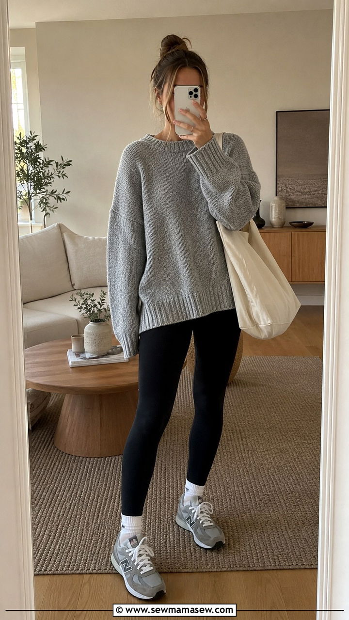 New Balance 574 with leggings and oversized sweater - 30 How to style New Balance sneakers