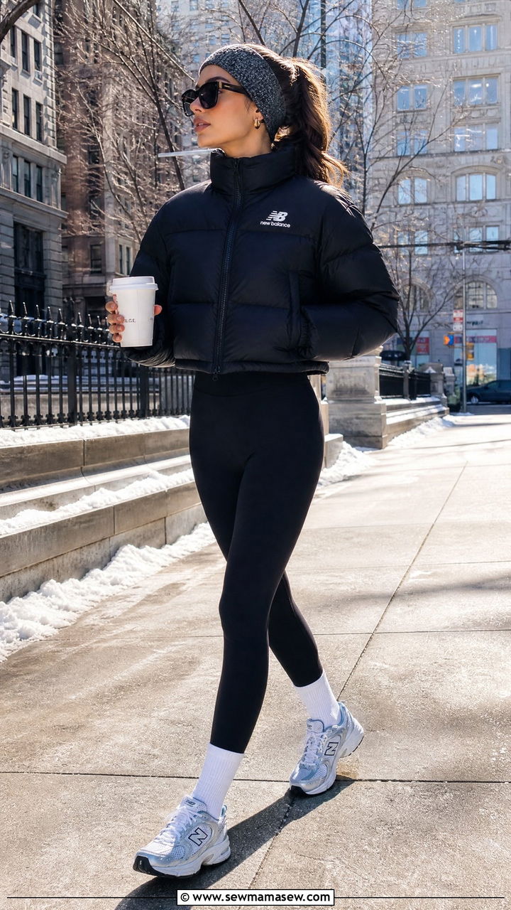New Balance 740 with Black Puffer Jacket and Leggings - 25 New Balance sneakers outfit ideas