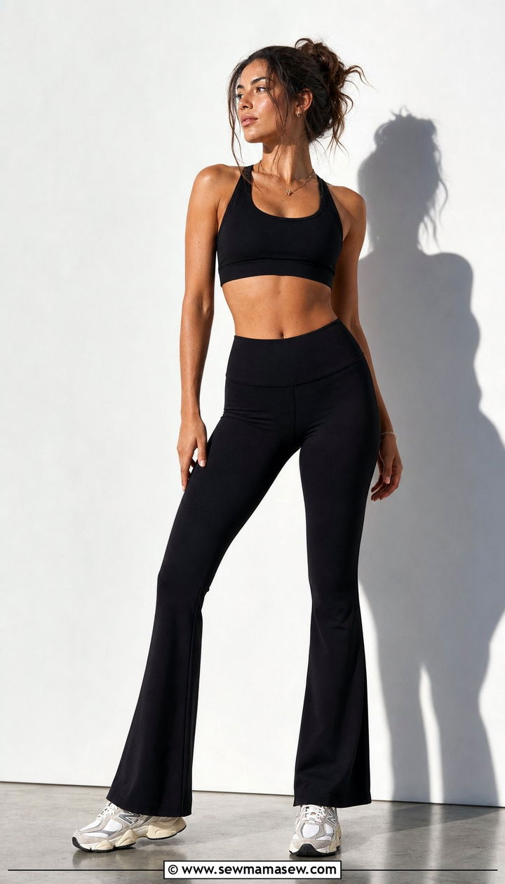 New Balance 9060 with flared leggings and sports bra - 25 Sporty chic outfit ideas with New Balance 9060