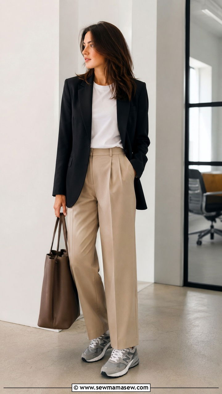 New Balance 990 with blazer and tailored trousers - 30 How to style New Balance sneakers
