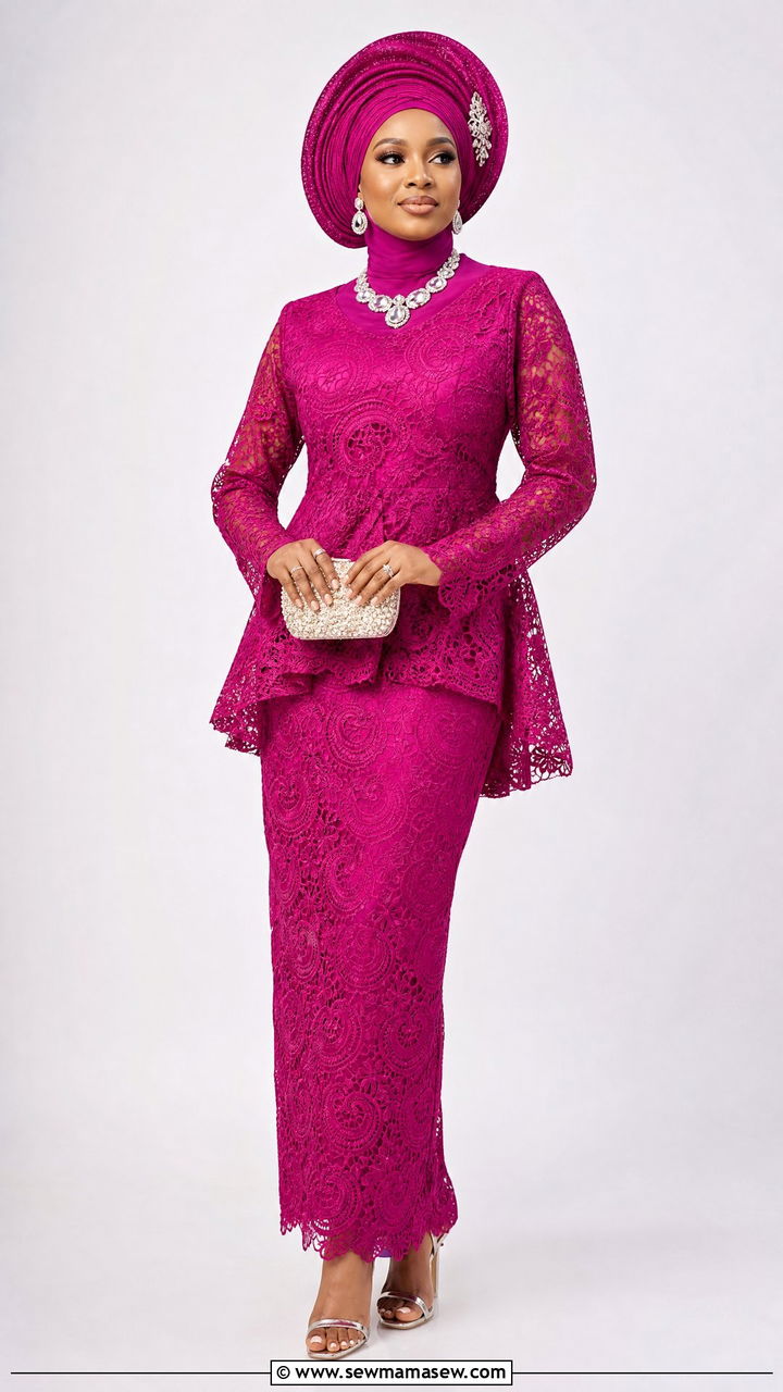 Nigerian Lace Outfit With Gele Inspired Hijab - 30 Eid outfit ideas for hijabis