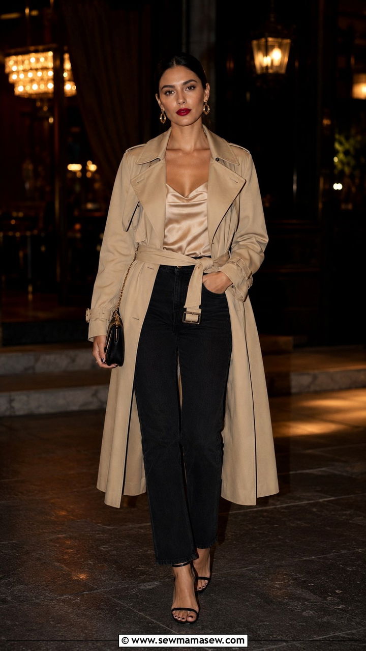 Night Out Trench Coat With High Waisted Jeans - 30 High waisted jeans outfit ideas with a trench coat