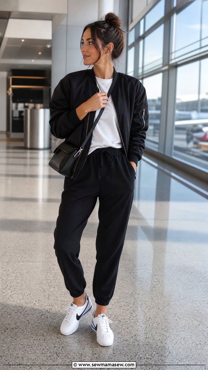 Nike Cortez With Joggers And Bomber Jacket - 25 Sporty chic outfit ideas with Nike Cortez