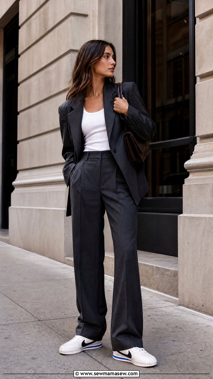Nike Cortez With Oversized Blazer Outfit - 25 Sporty chic outfit ideas with Nike Cortez