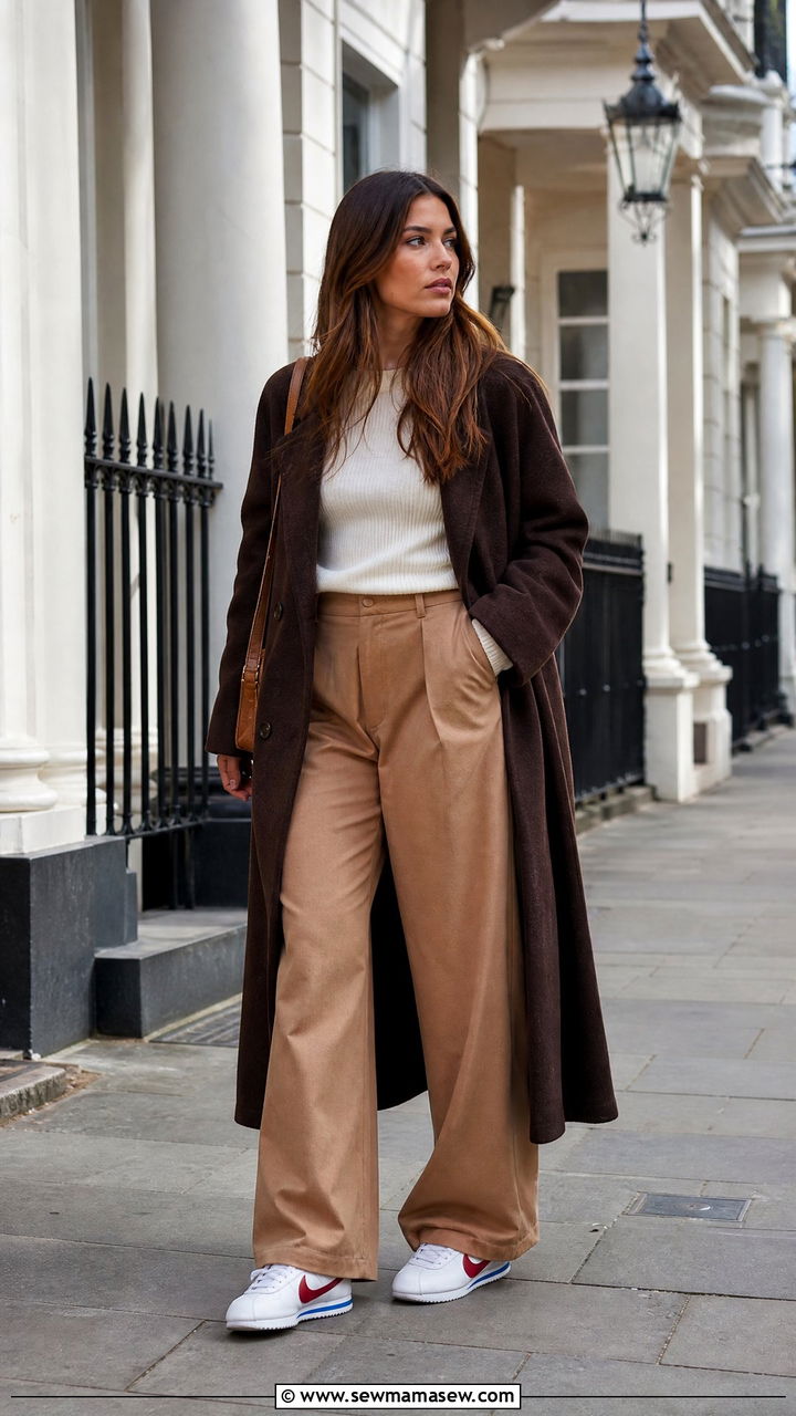 Nike Cortez With Wide Leg Trousers - 25 Sporty chic outfit ideas with Nike Cortez