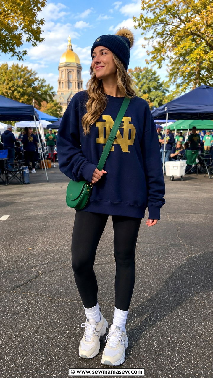 Notre Dame Graphic Sweatshirt With Leggings Outfit - 20 Gameday outfit ideas Notre Dame