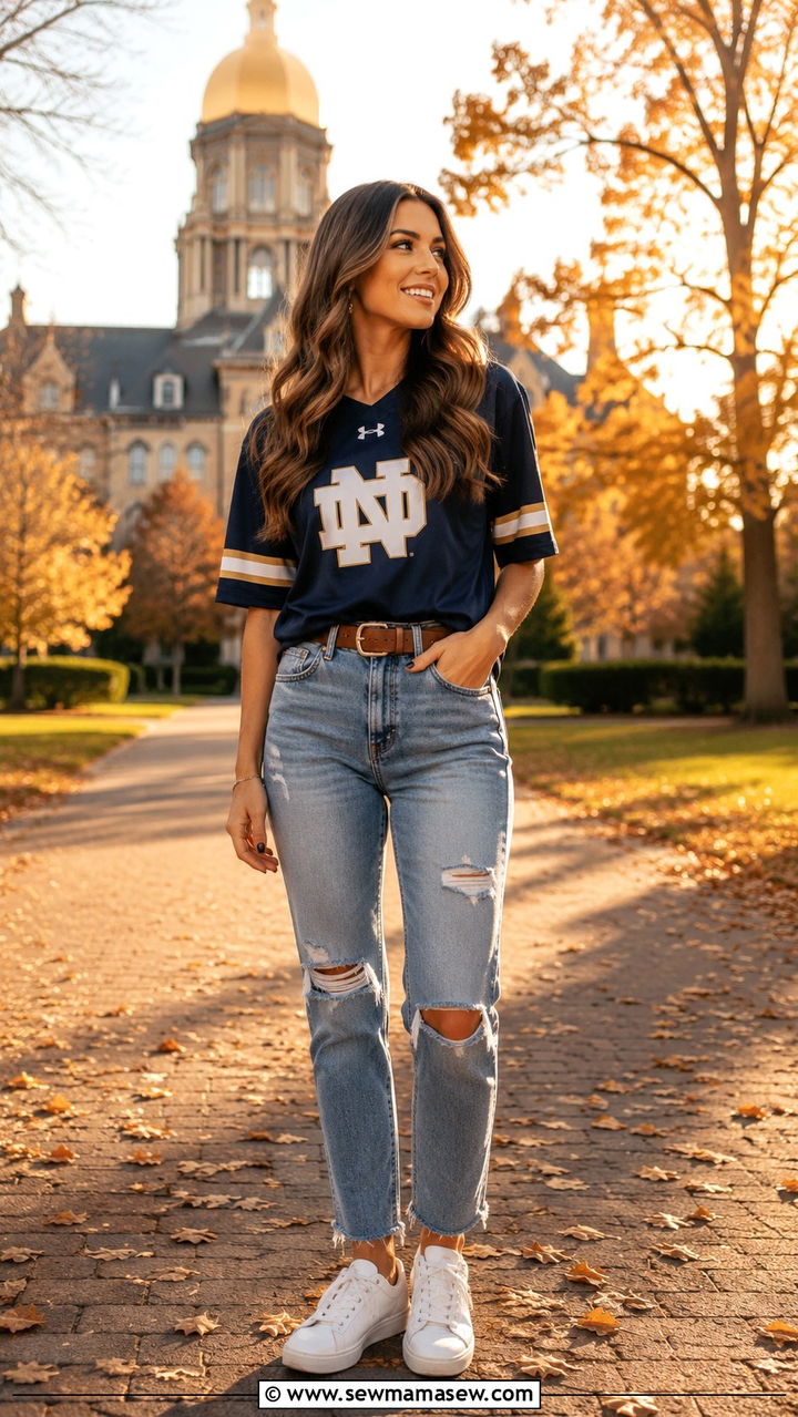 Notre Dame Jersey With Jeans Outfit - 20 Gameday outfit ideas Notre Dame