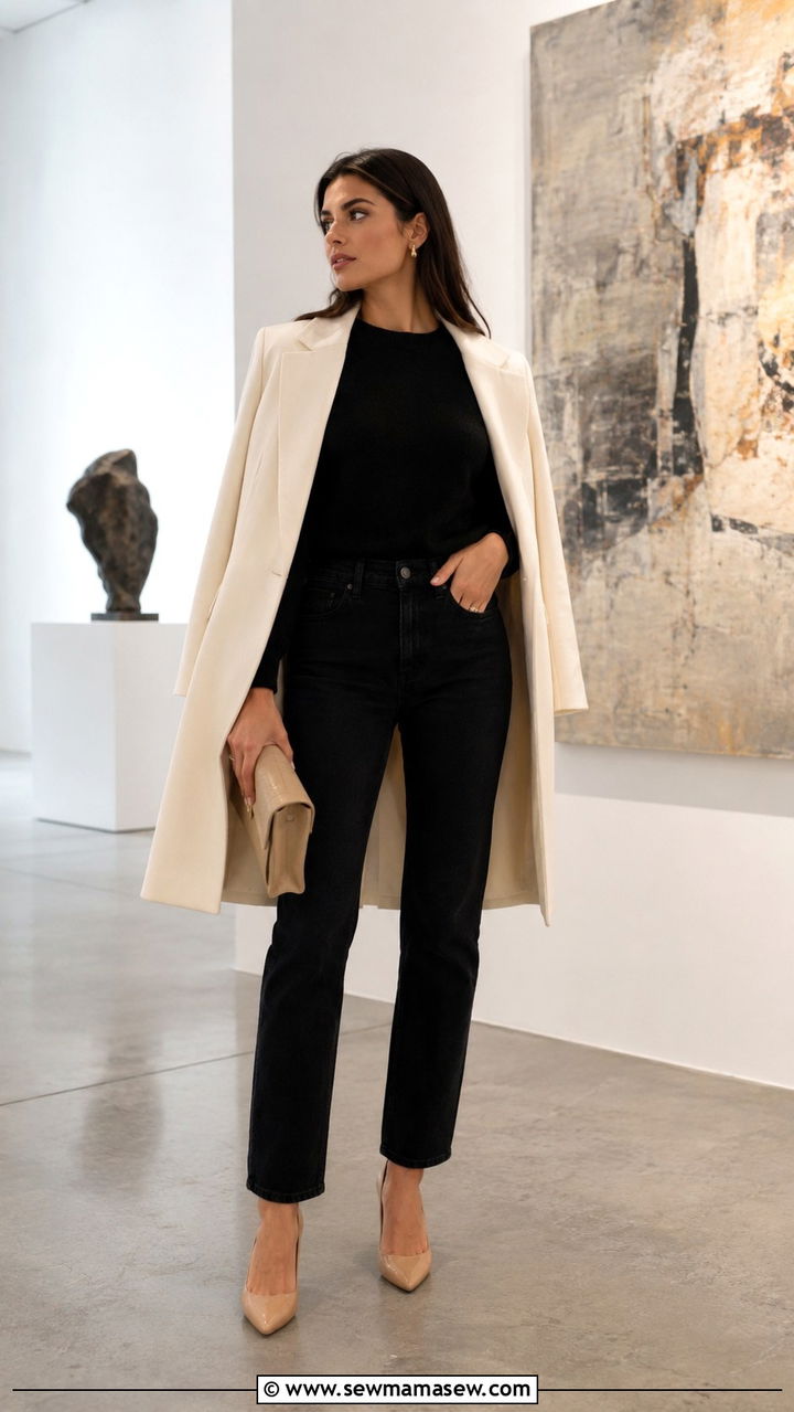 Nude Pointed Toe Pumps With Black Jeans Outfit - 30 Heels outfit ideas with jeans