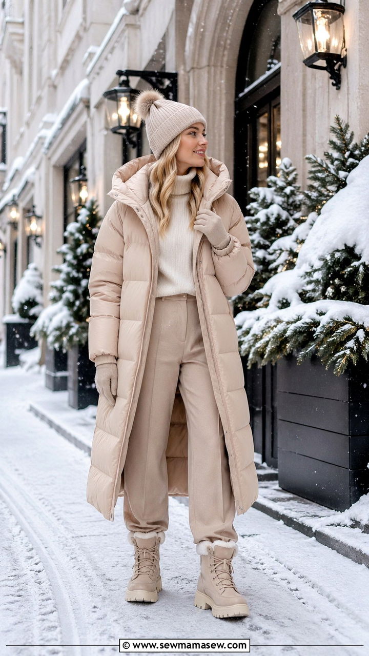 Nude Puffer Coat Winter Outfit - 40 All nude outfit ideas
