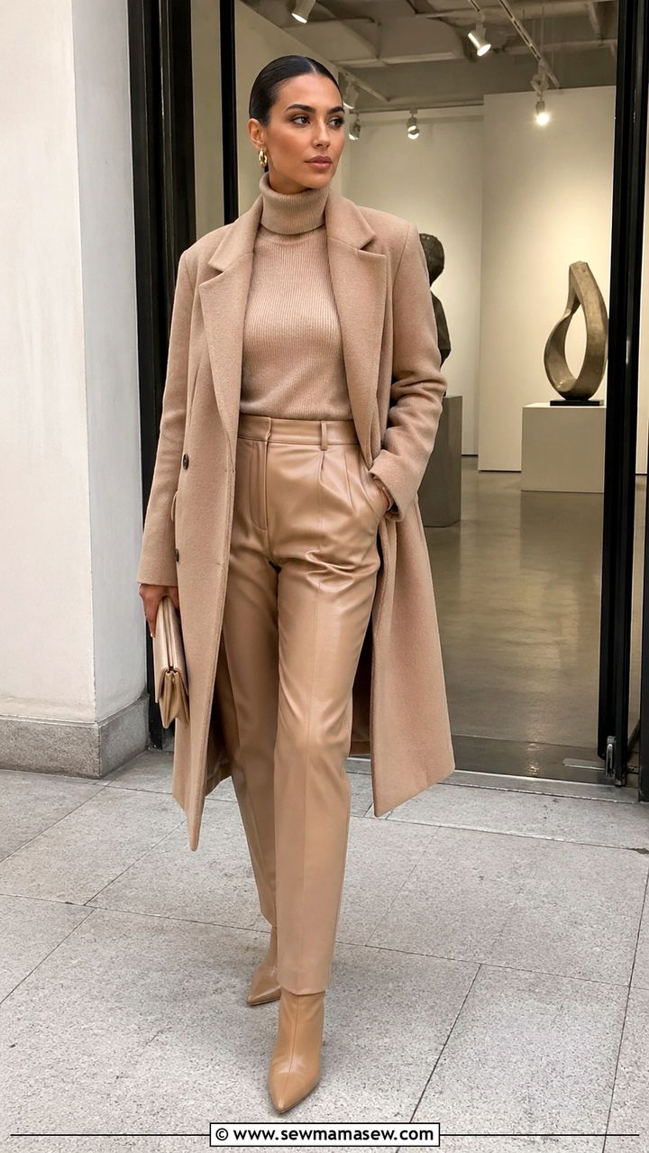 Nude Turtleneck With Leather Trousers - 40 All nude outfit ideas