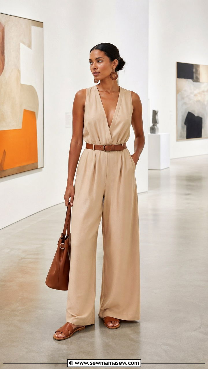 Nude Wide Leg Jumpsuit With Sandals - 40 All nude outfit ideas