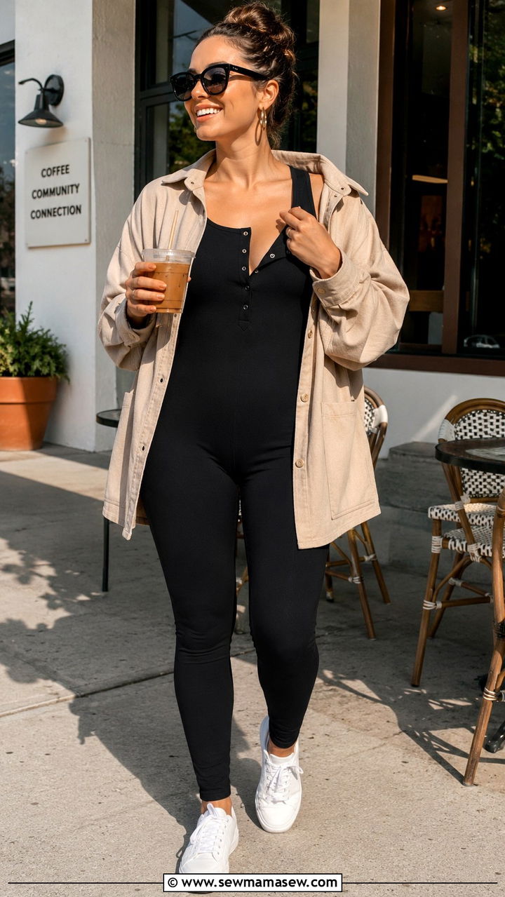 Nursing Friendly Unitard With Lightweight Jacket - 25 Postpartum workout outfit ideas
