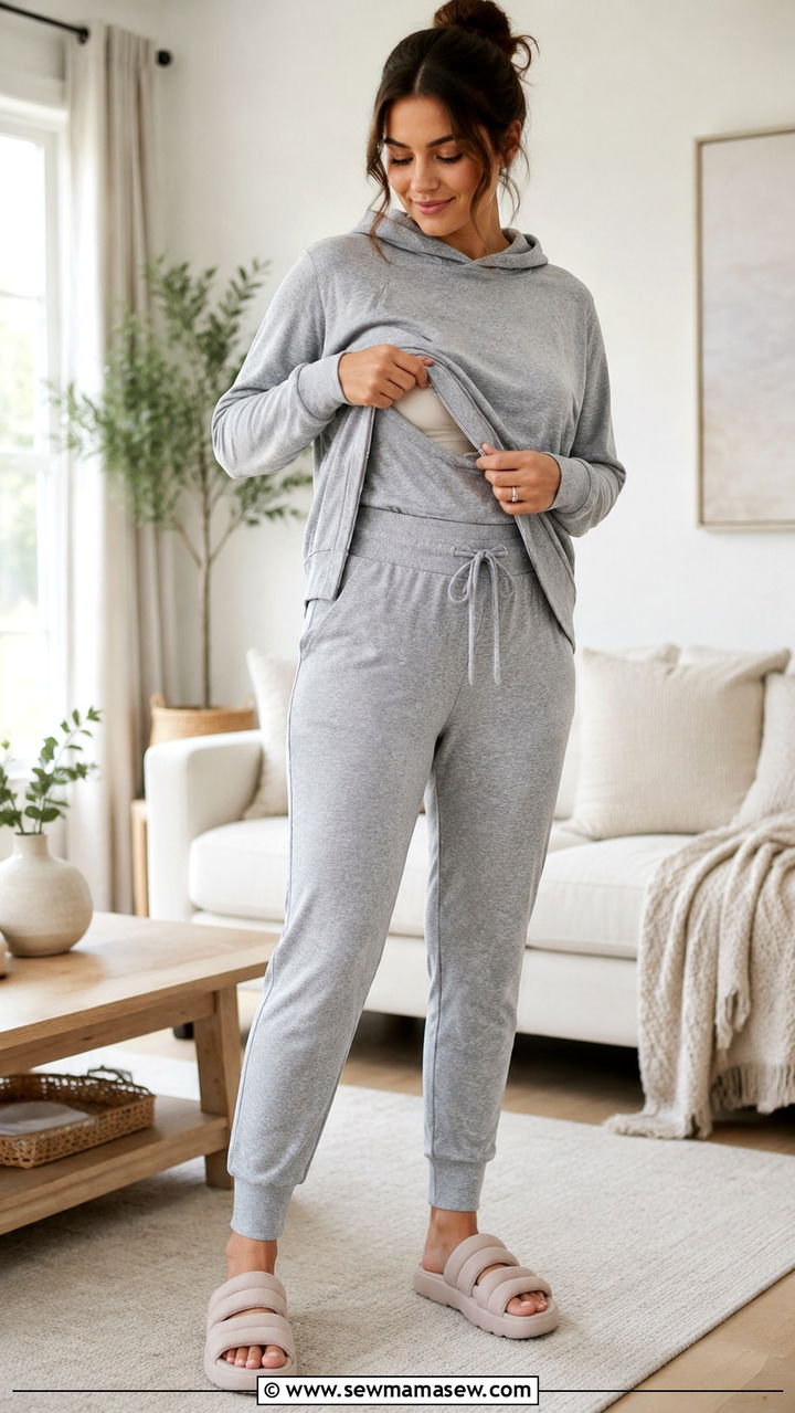Nursing Hoodie and High Waist Joggers Outfit - 30 spring outfits for postpartum women