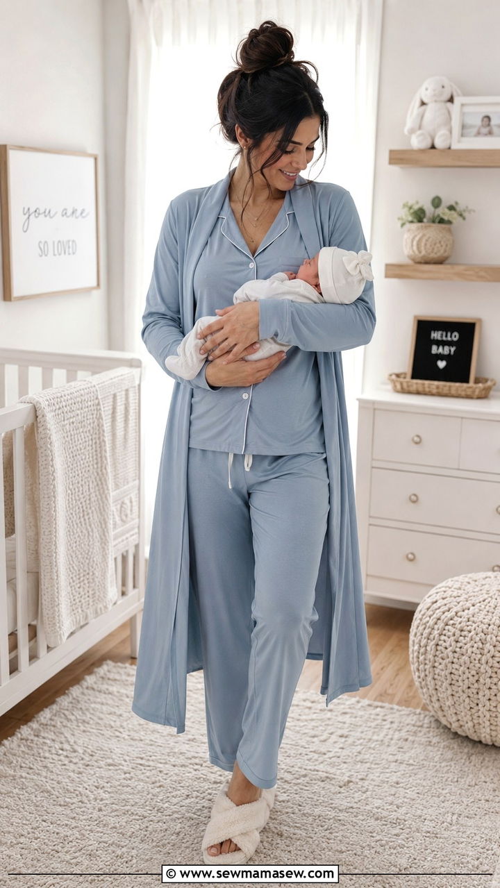 Nursing Pajama Set with a Cozy Robe - 20 Maternity outfit ideas come home outfit