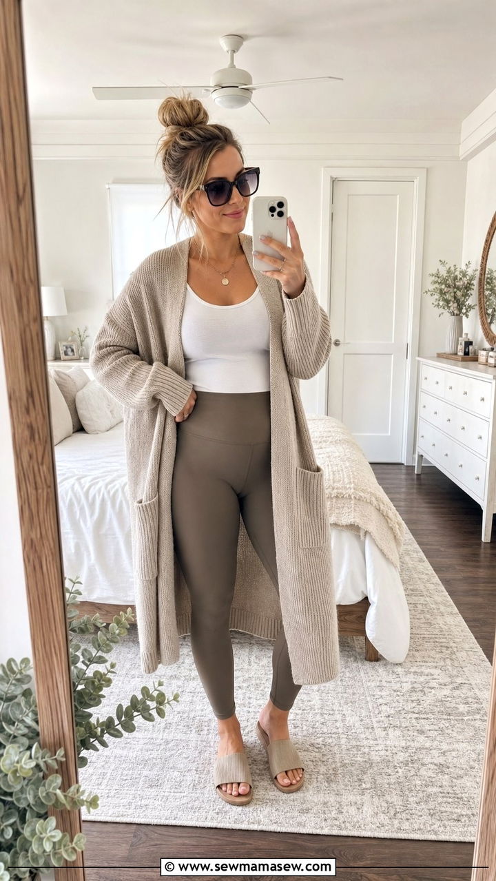 Nursing Tank With Leggings And Lightweight Cardigan - 25 Spring outfit ideas for postpartum women