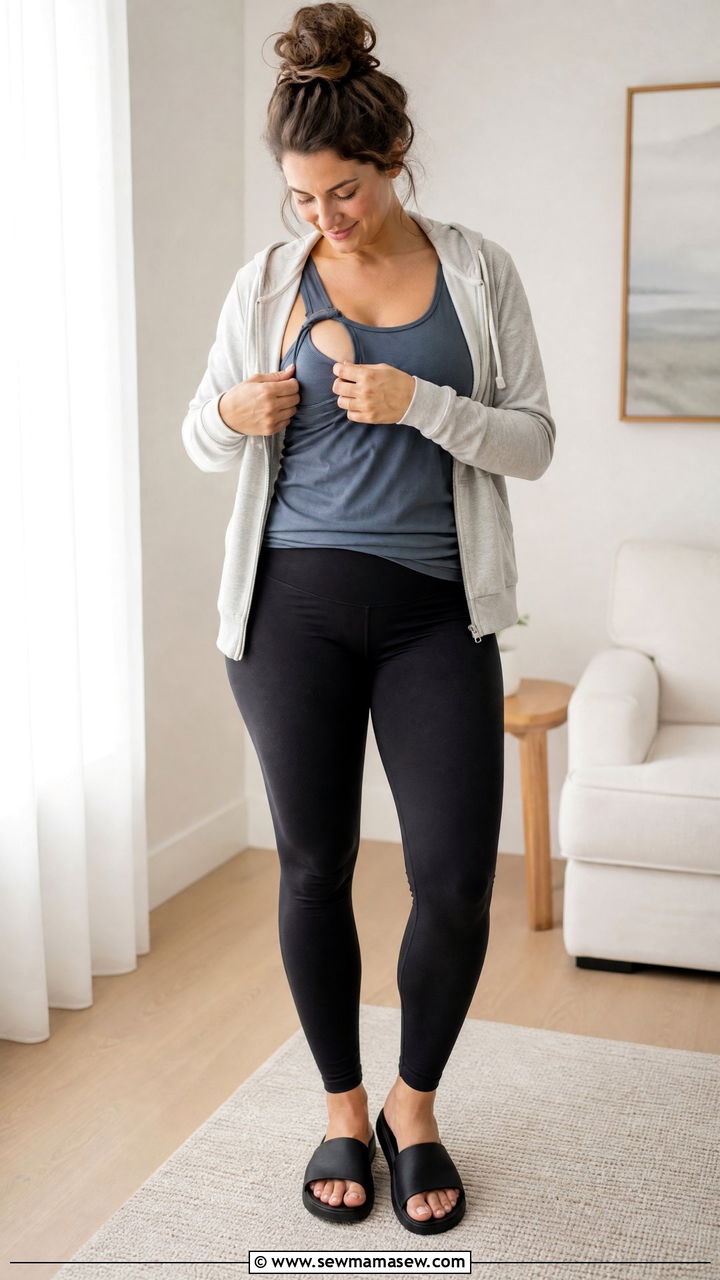 Nursing Tank and Yoga Pants Outfit - 20 Maternity outfit ideas hospital bag