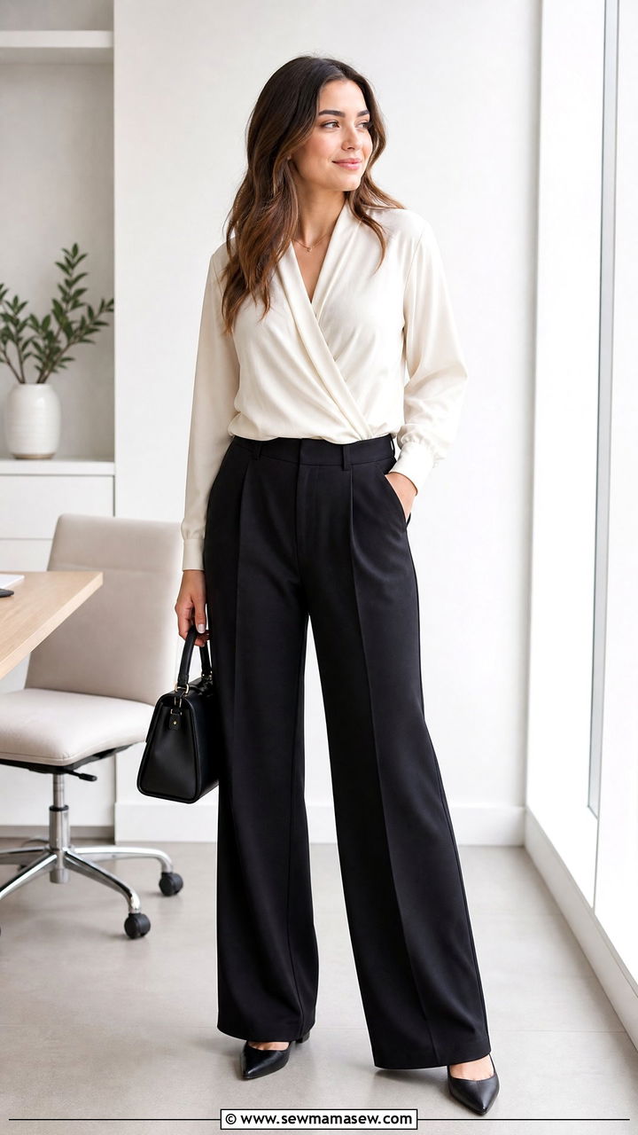 Nursing friendly blouse and wide leg pants outfit - 25 Nursing friendly outfit ideas