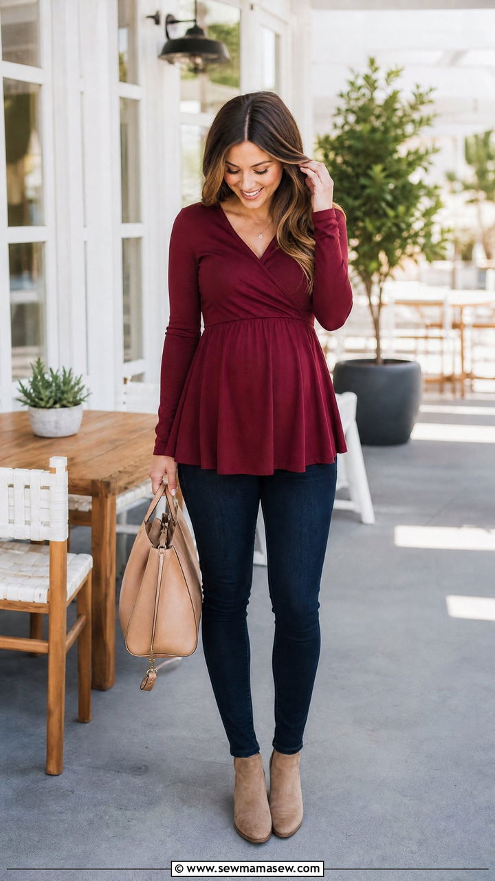 Nursing friendly peplum top with skinny jeans outfit - 25 Nursing friendly outfit ideas