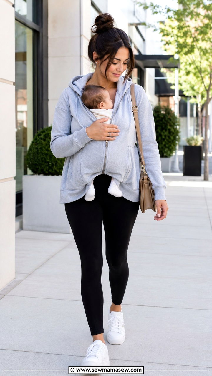 Nursing hoodie with leggings postpartum look - 25 outfit ideas for postpartum women
