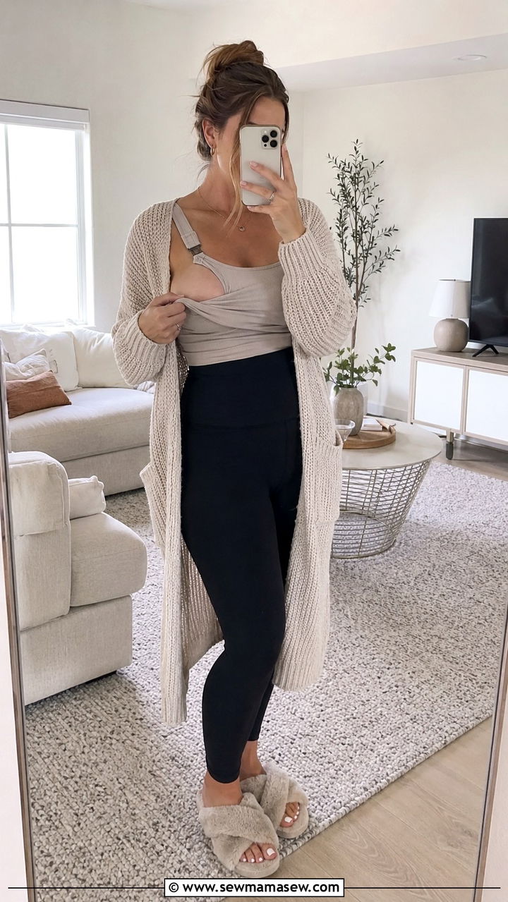 Nursing tank and high waisted leggings postpartum outfit - 25 outfit ideas for postpartum women