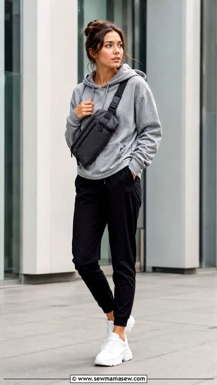 Nylon Messenger Bag With Joggers And Hoodie - 30 Messenger bag outfit ideas