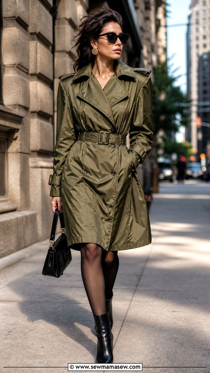 Nylon Trench Coat Dress With Structured Shoulders - 25 80s luxury outfit ideas 2026