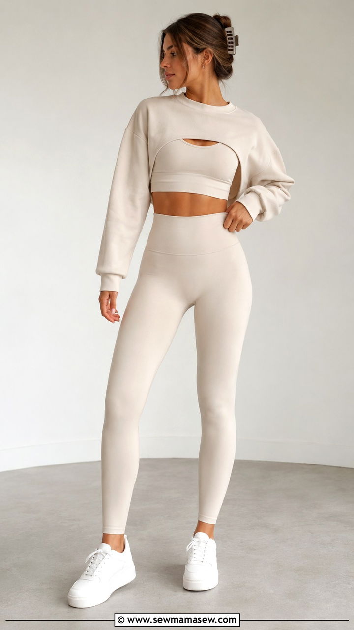 Oatmeal Matte Seamless Leggings and Bra Set - 25 Yoga outfit ideas 2026