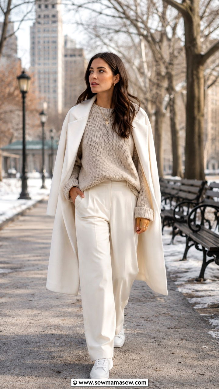 Oatmeal Sweater and Cream Trousers Minimalist Outfit 2026 - 30 Minimalist outfit ideas 2026