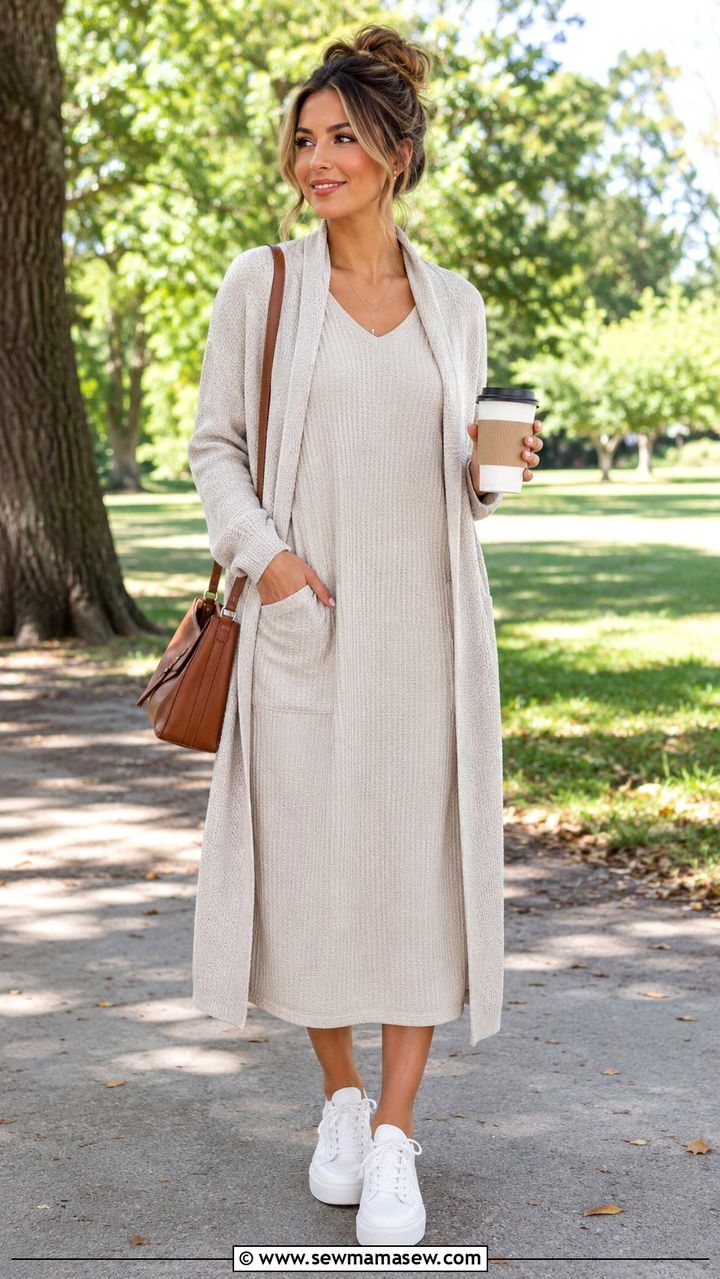 Oatmeal waffle texture lounge dress with sneakers - 30 Loungewear outfit ideas 2026
