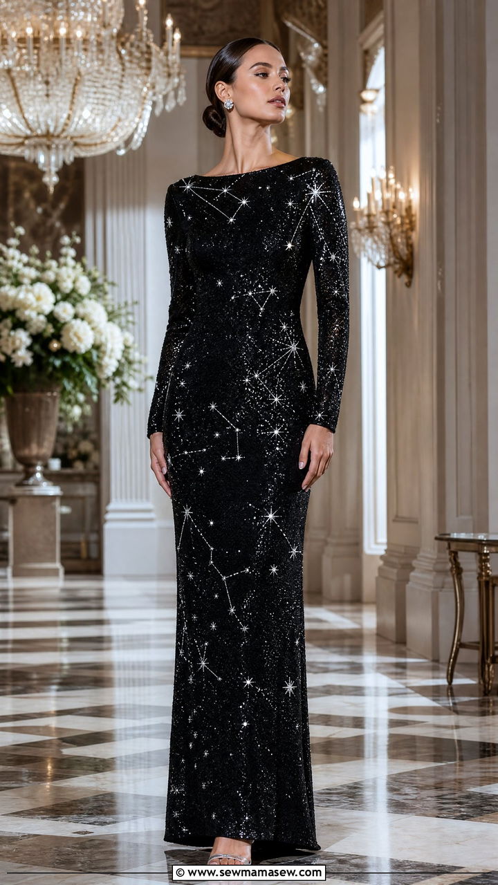 Obsidian Black Sequin Constellation Gown - 25 classy celestial outfits
