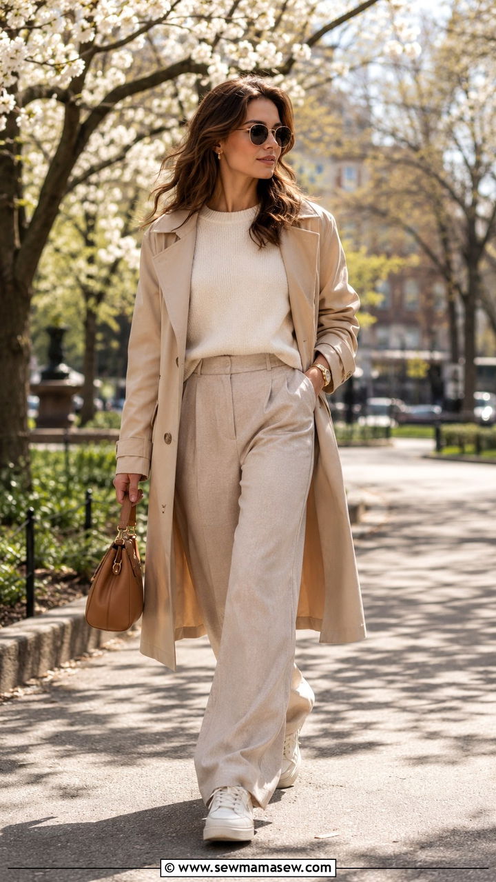 Ochre Midi Skirt With White Blouse Outfit - 30 Warm tone outfit ideas