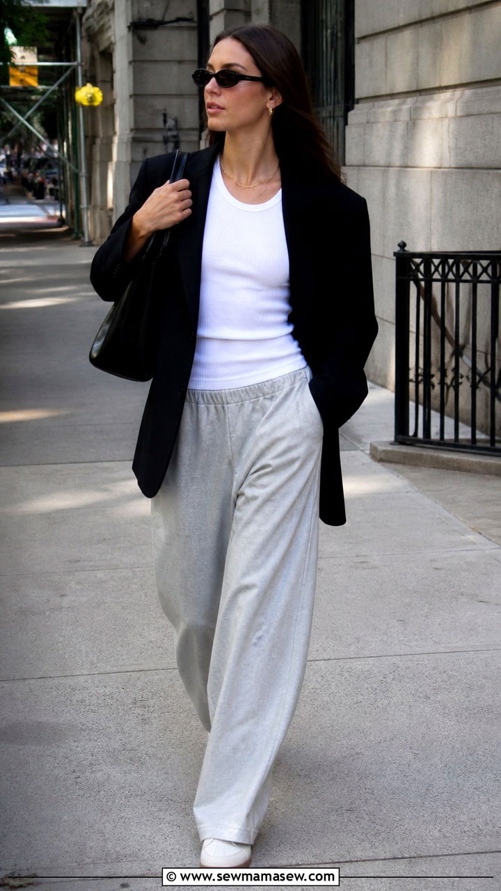 Off Duty Model Look with Oversized Blazer - 40 palazzo pants outfit ideas