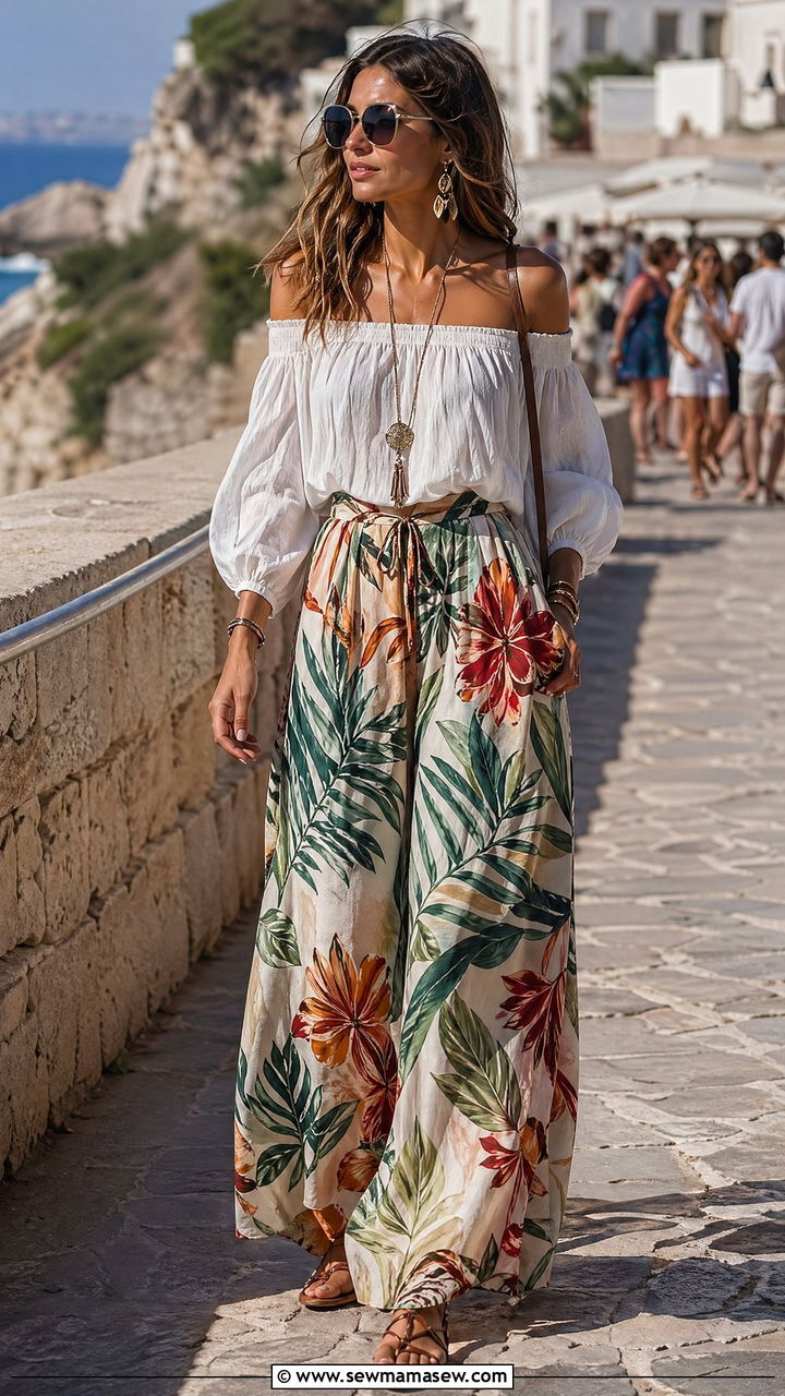 Off Shoulder Blouse With Wide Leg Palazzo Pants - 35 festival outfits aesthetic