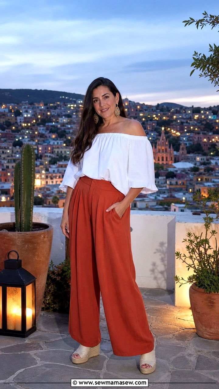 Off Shoulder Blouse With Wide Leg Pants Mexico - 40 Mexico outfit ideas