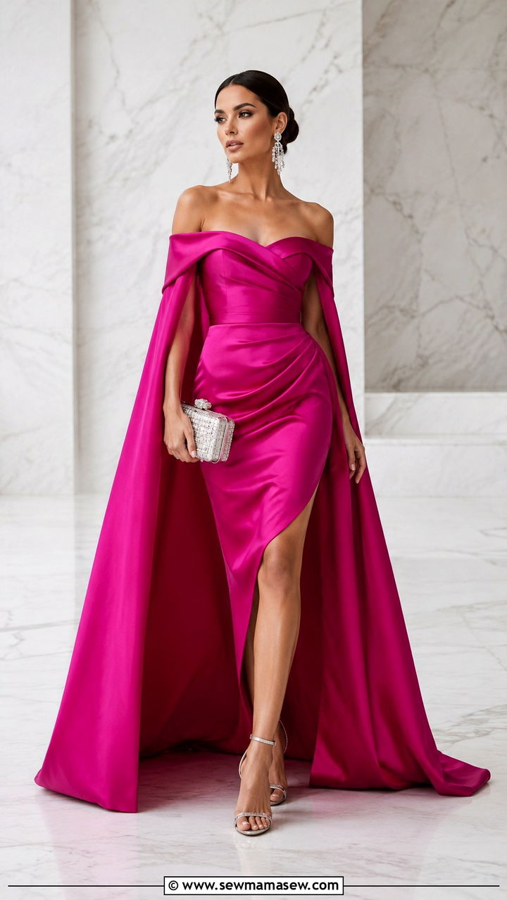 Off Shoulder Cape Dress Outfit - 20 Wedding guest outfit ideas African wedding
