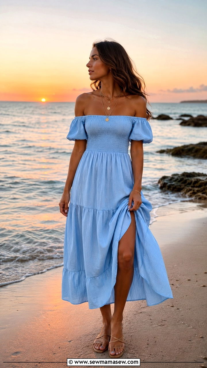 Off Shoulder Dress Beach Photoshoot - 25 Beach photoshoot outfit ideas