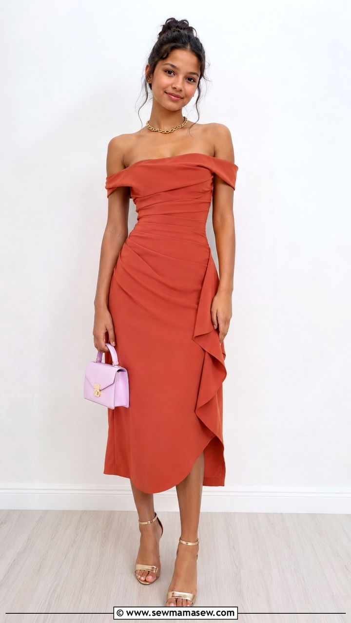 Off Shoulder Dress With Ankle Strap Heels - 25 Wedding guest outfits for teens