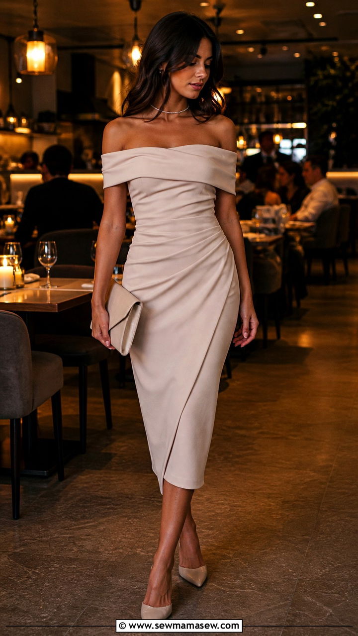 Off Shoulder Dress With Mules Outfit - 40 dress outfits