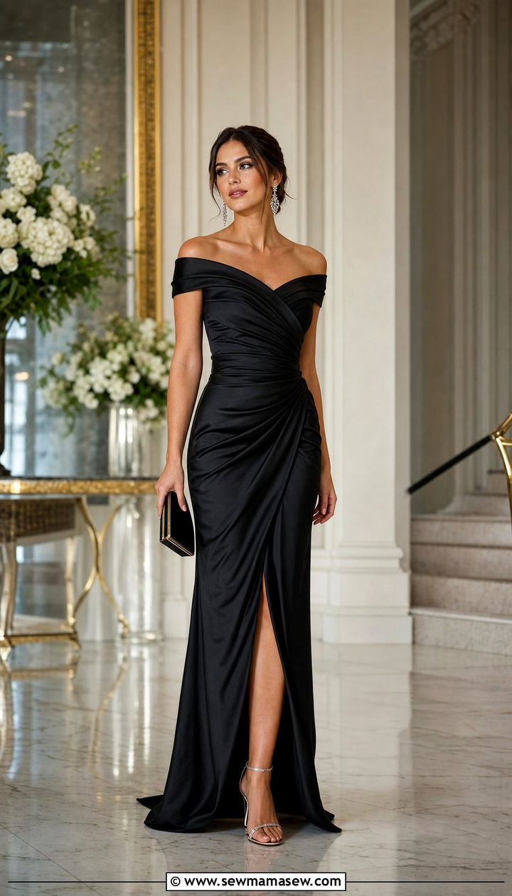 Off Shoulder Evening Gown With Crystal Earrings Outfit - 25 elegant outfits aesthetic