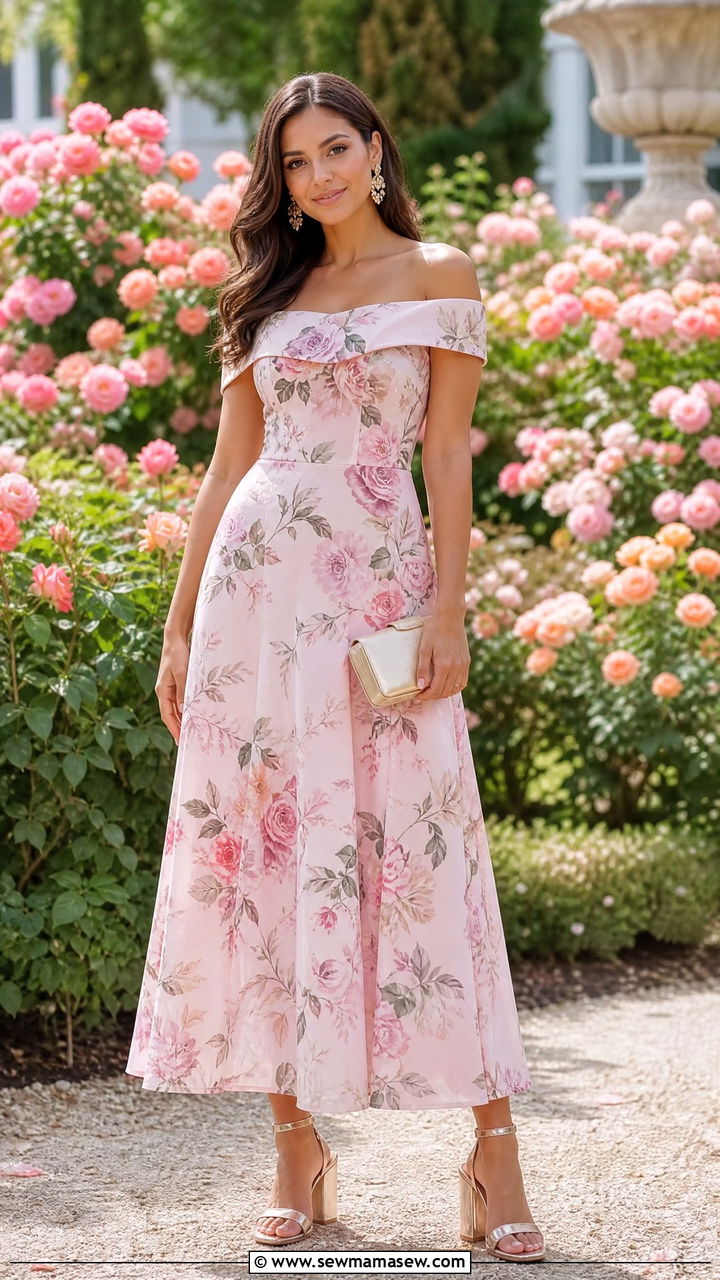 Off Shoulder Floral Maxi Dress Garden Wedding Guest Look - 30 Garden attire wedding guest outfit ideas