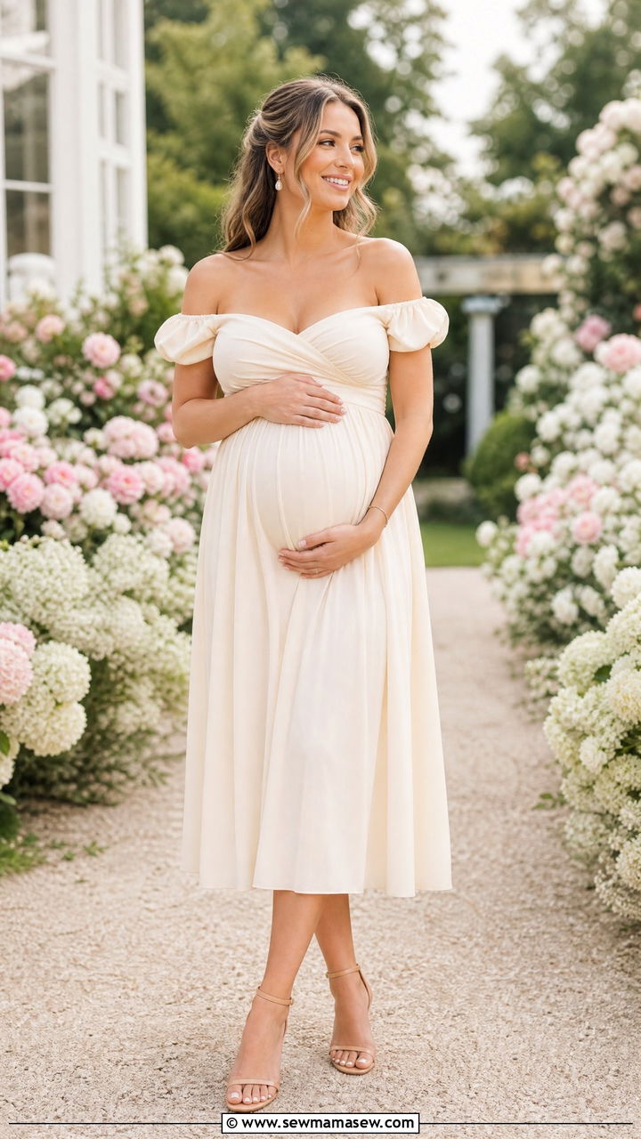 Off Shoulder Maternity Dress for Gender Reveal - 25 Maternity outfit ideas for gender reveal