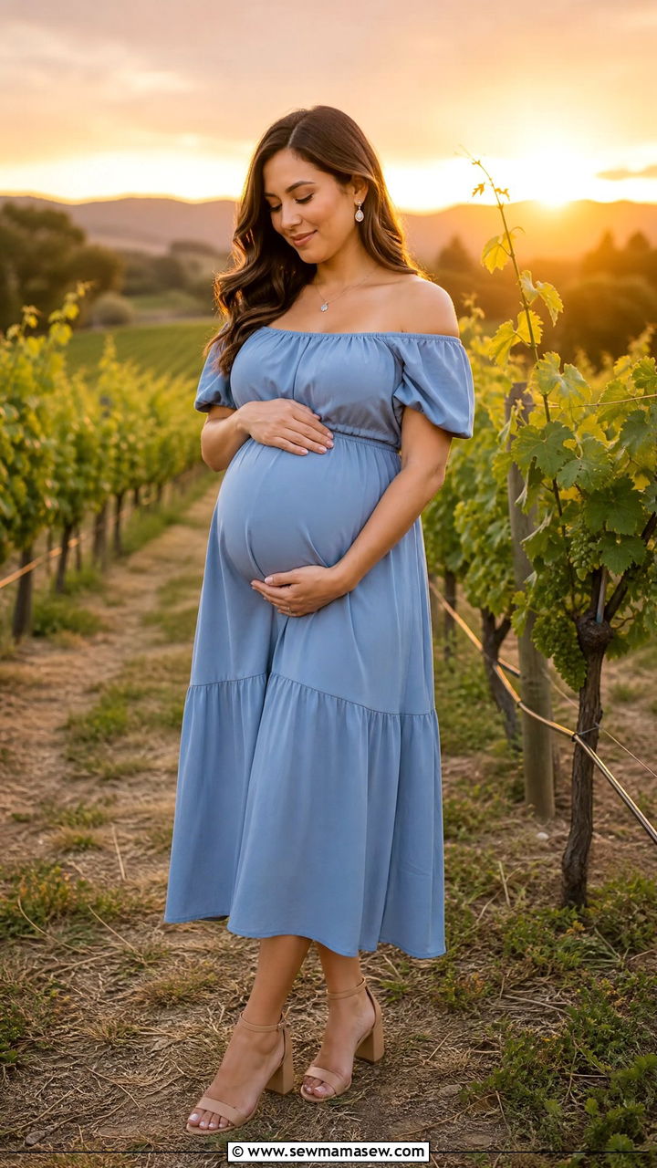Off Shoulder Maternity Midi Dress - 25 Maternity announcement outfit ideas