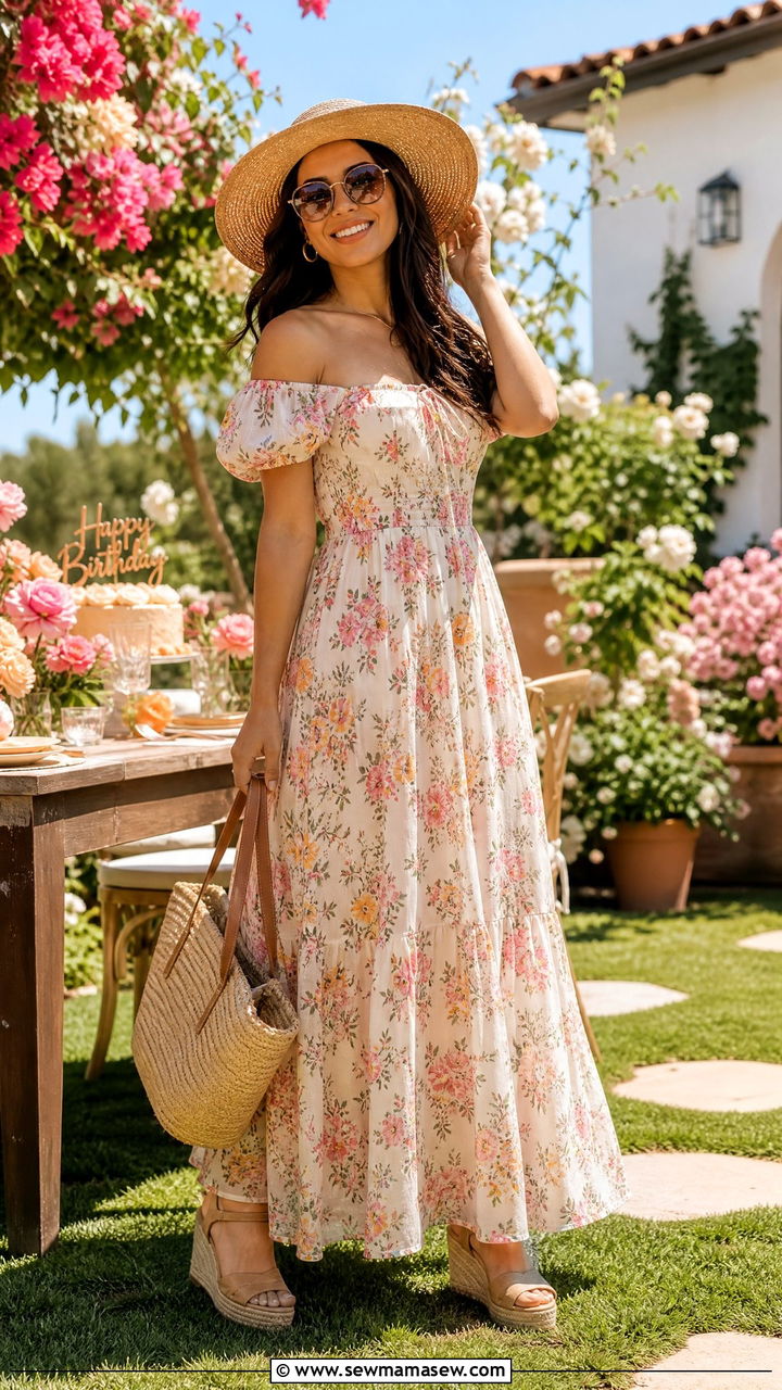 Off Shoulder Maxi Dress Birthday Brunch Outfit - 35 Birthday brunch outfits