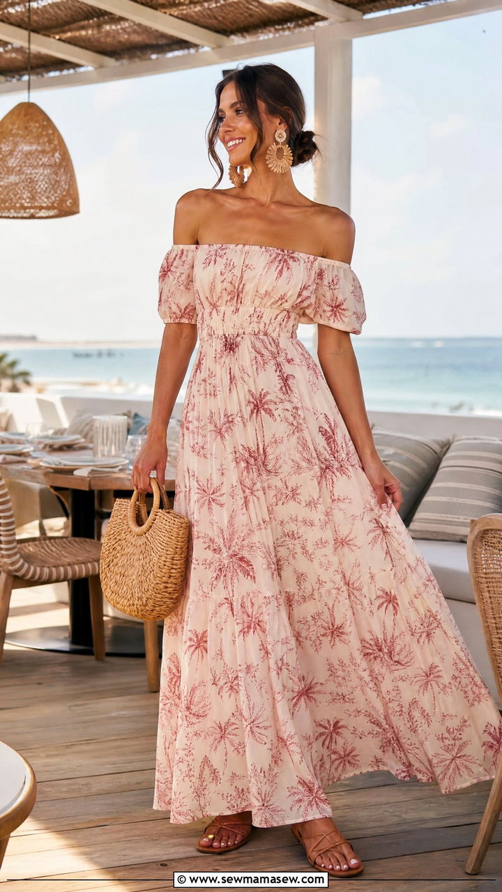Off Shoulder Maxi Dress Birthday Brunch Outfit - 35 Birthday brunch outfit ideas