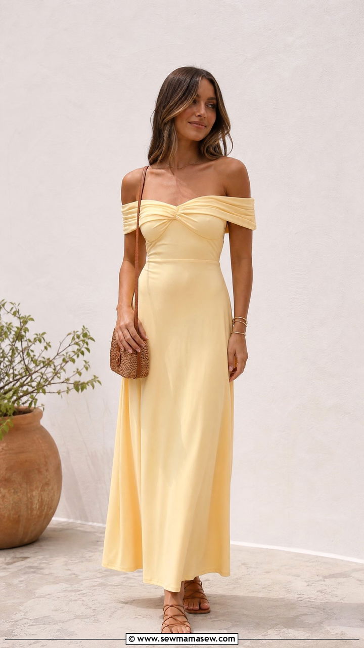 Off Shoulder Maxi Dress Brunch Outfit - 30 summer maxi dress outfit ideas
