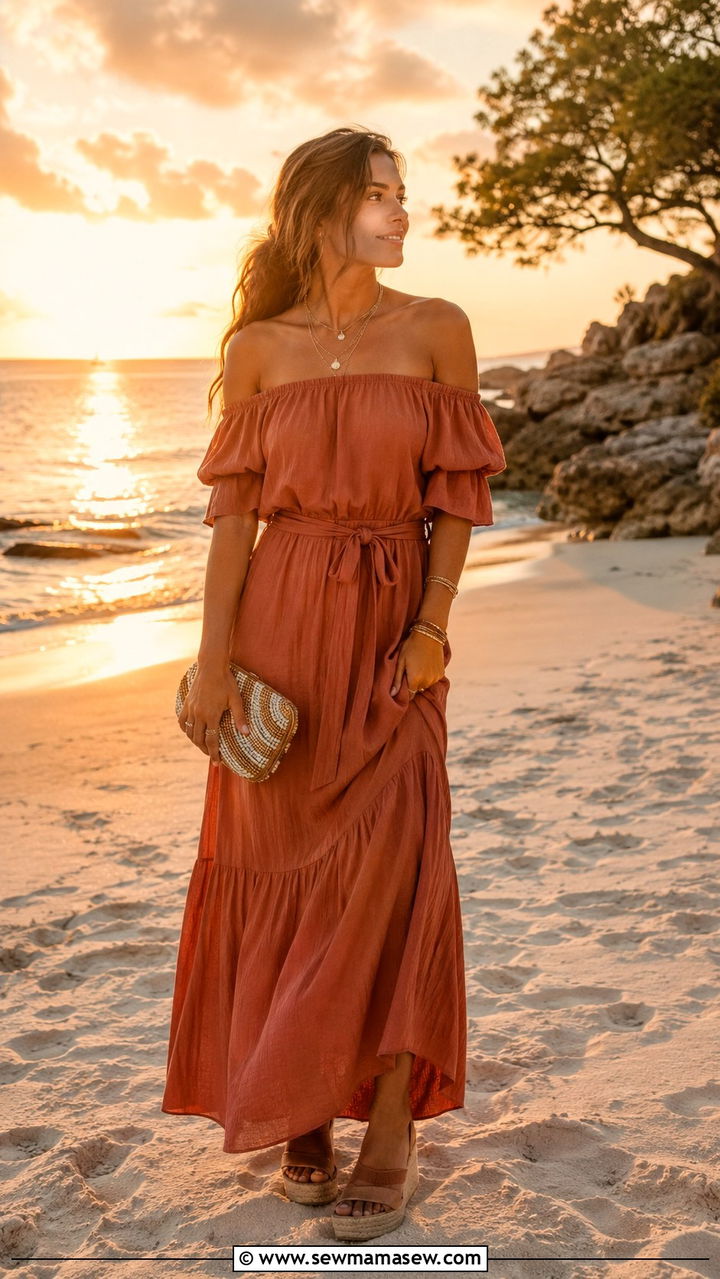 Off Shoulder Maxi Dress For Aruba Sunset - 25 Aruba outfit ideas