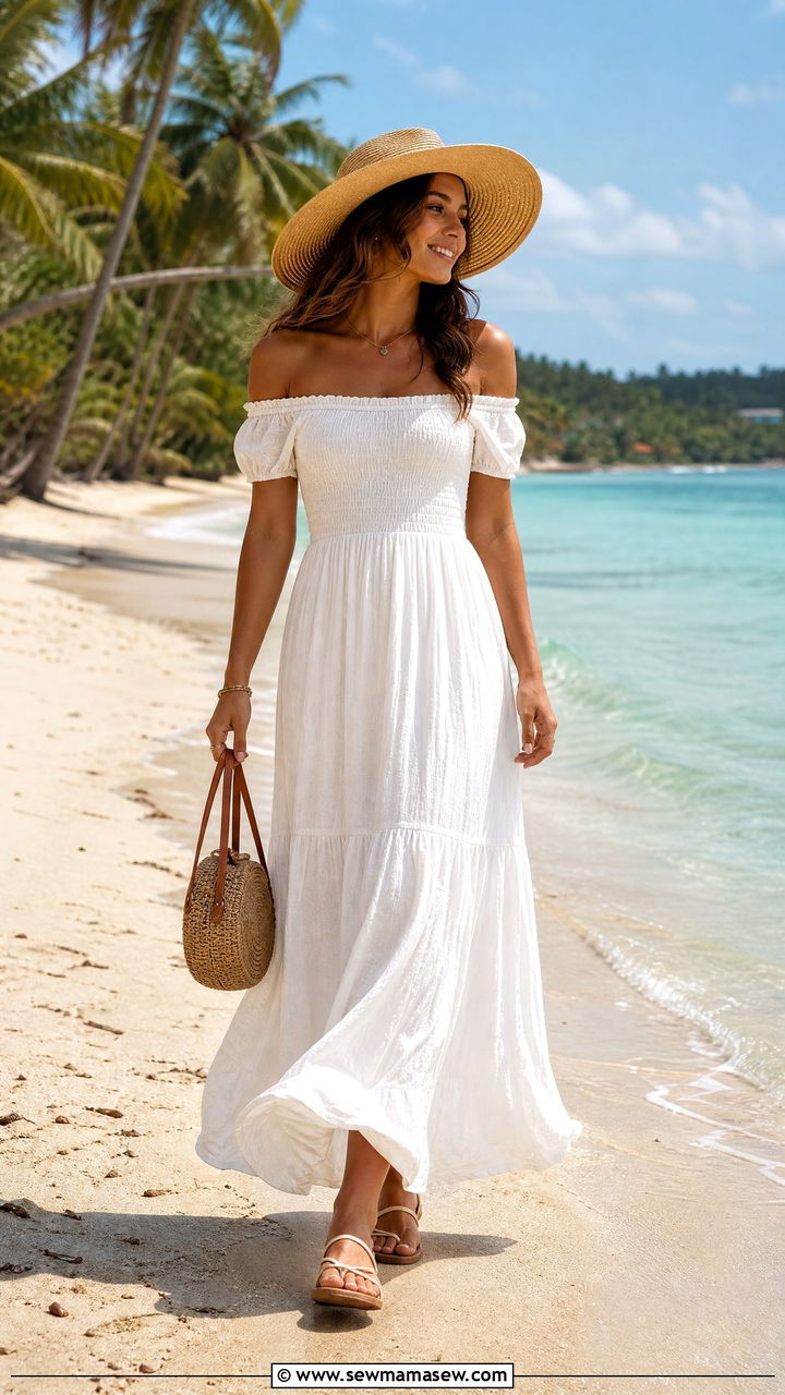 Off Shoulder Maxi Dress Outfit - 30 Feminine outfit ideas
