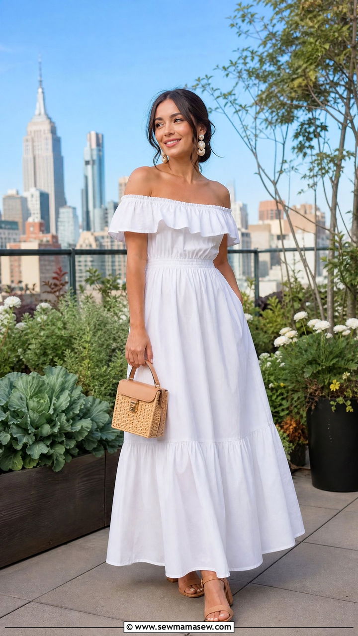 Off Shoulder Maxi Dress With Block Heels - 25 Maxi dress for petite outfit ideas