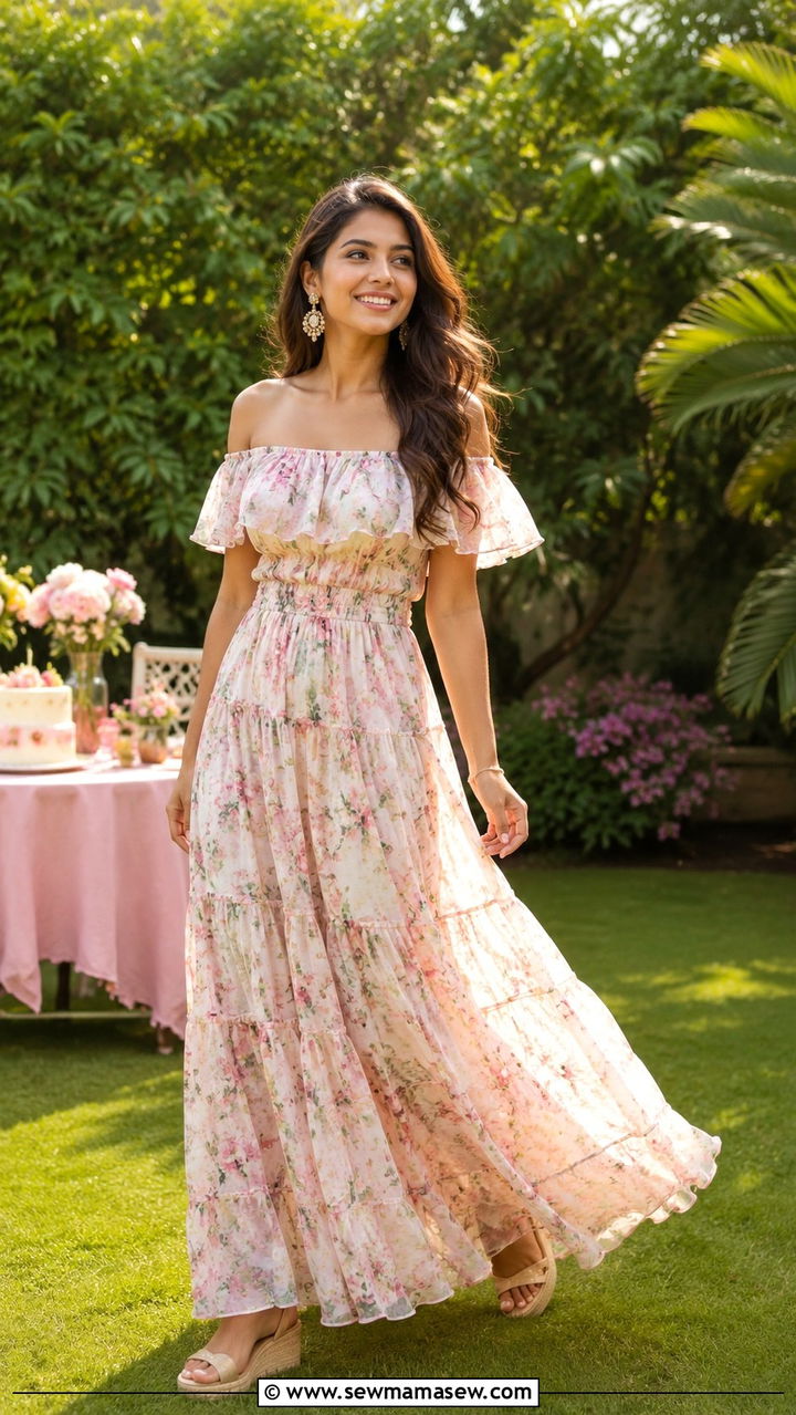 Off Shoulder Maxi Dress With Wedge Heels - 25 birthday outfits inspo
