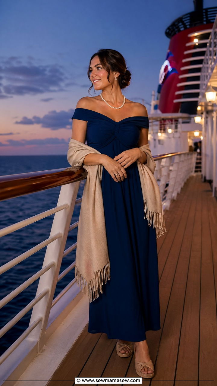 Off Shoulder Maxi Dress for Disney Cruise Evening - 35 Disney cruise outfit ideas